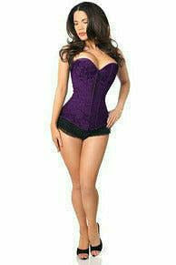 Daisy Corsets Lavish Dark Purple Lace Overbust Corset w/Zipper - Flyclothing LLC