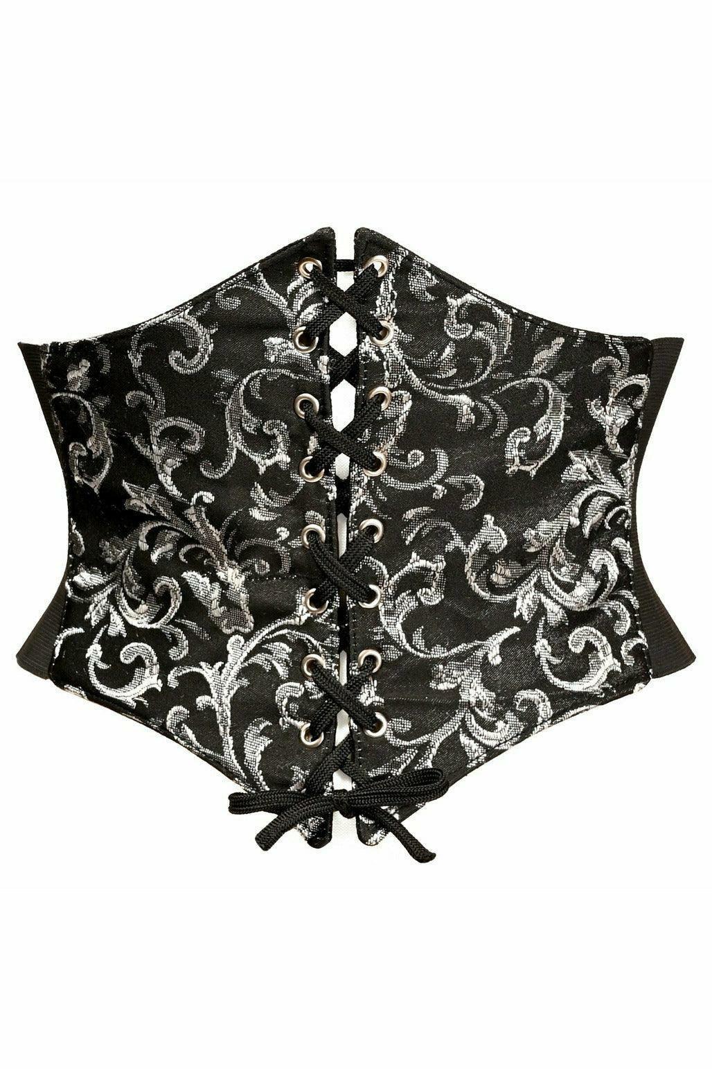 Lavish Black/Silver Brocade Corset Belt Cincher - Flyclothing LLC