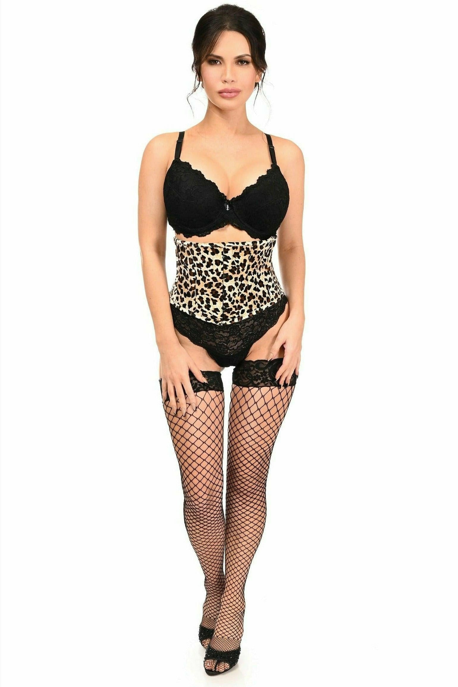 Daisy Corsets Lavish Leopard Velvet Mini Cincher Corset - Flyclothing LLC