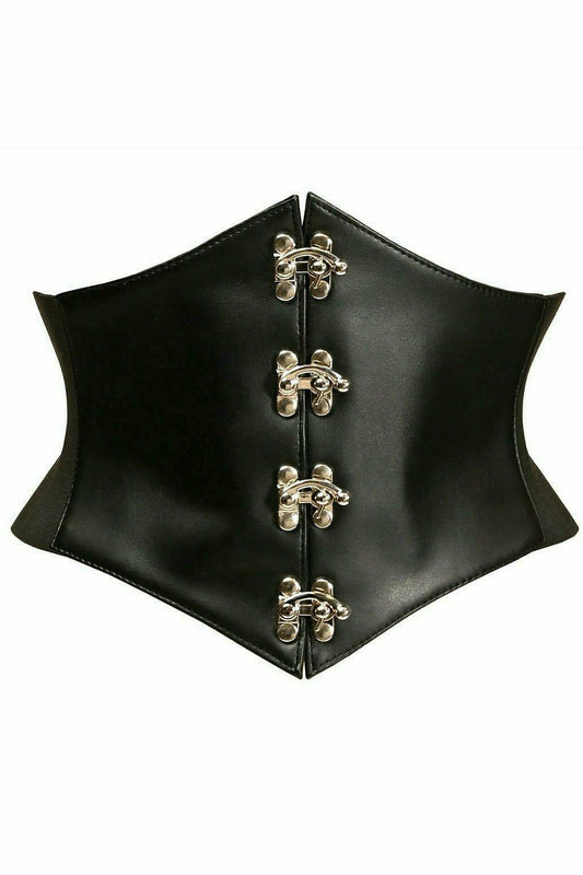 Daisy Corsets Lavish Black Faux Leather Corset Belt Cincher w/Clasps - Flyclothing LLC