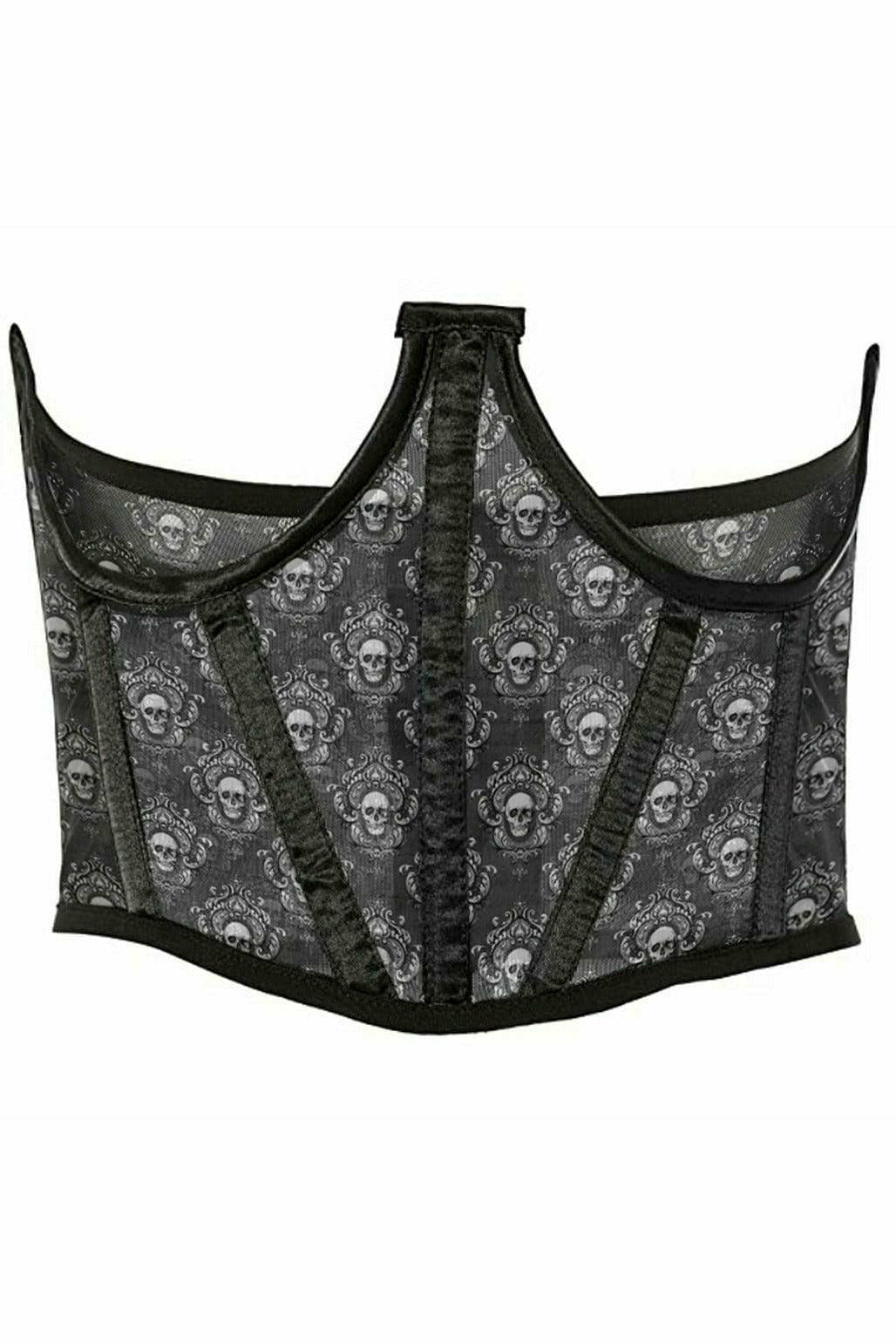 Daisy Corsets Lavish Black & White Skull Mesh Open Cup Waist Cincher