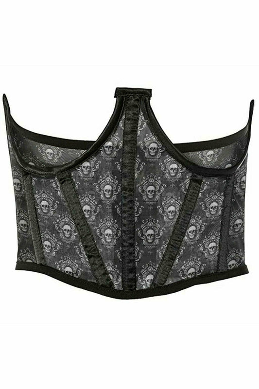 Daisy Corsets Lavish Black & White Skull Mesh Open Cup Waist Cincher