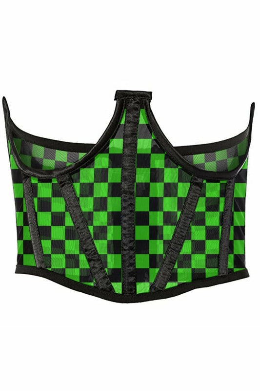 Daisy Corsets Lavish Neon Green/Black Checker Print Mesh Open Cup Waist Cincher