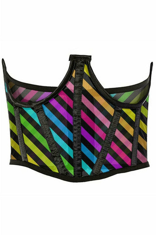 Daisy Corsets Lavish Rainbow Stripes Print Mesh Open Cup Waist Cincher