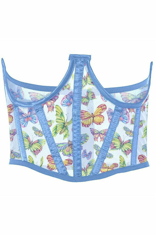 Daisy Corsets Lavish Butterfly Print Mesh Open Cup Waist Cincher