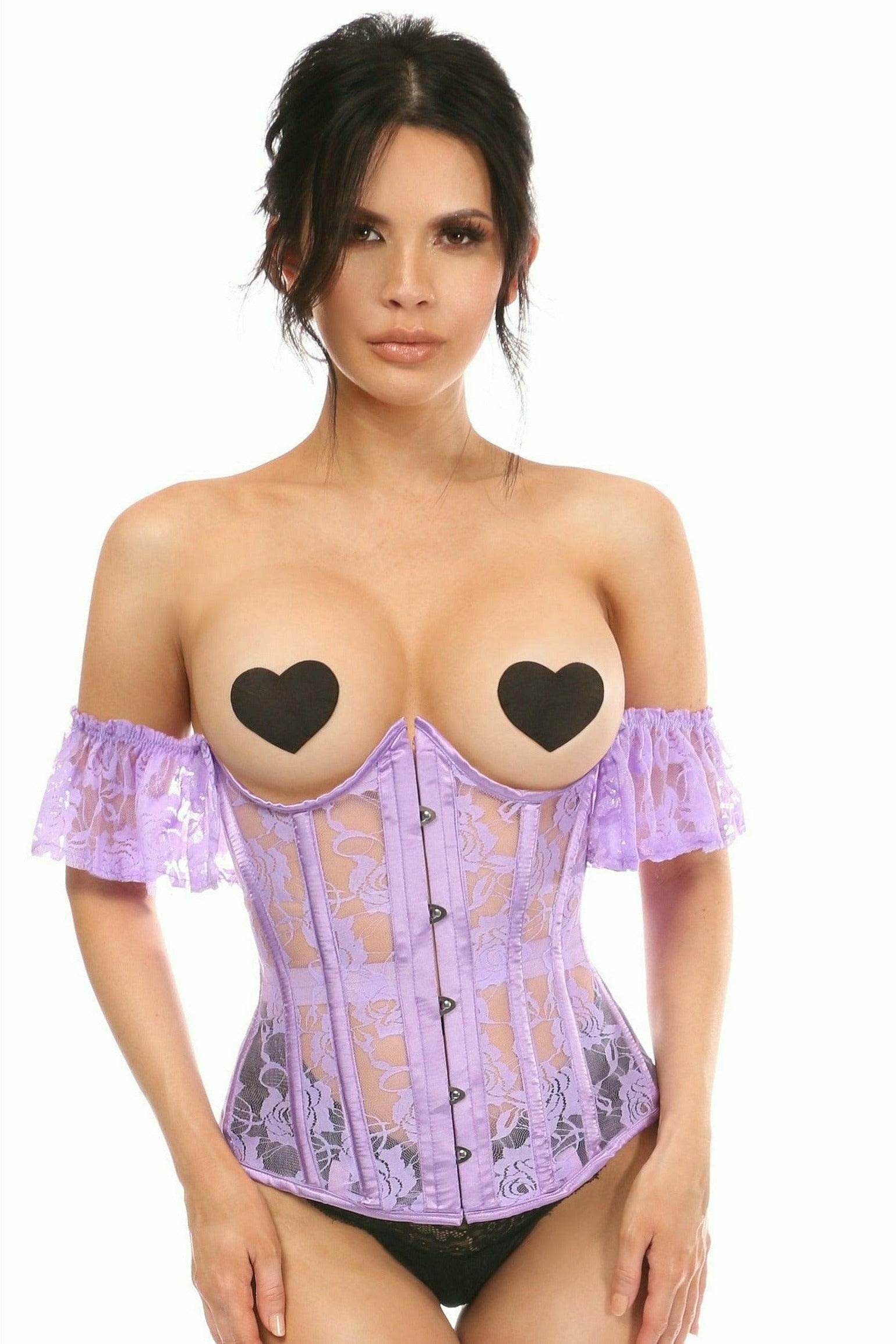 Daisy Corsets Lavish Sheer Lavender Lace Underbust Underwire Corset w/Ruffle Sleeve