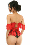 Daisy Corsets Lavish Sheer Red Lace Underbust Underwire Corset w/Ruffle Sleeve - Flyclothing LLC