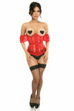 Daisy Corsets Lavish Sheer Red Lace Underbust Underwire Corset w/Ruffle Sleeve - Flyclothing LLC