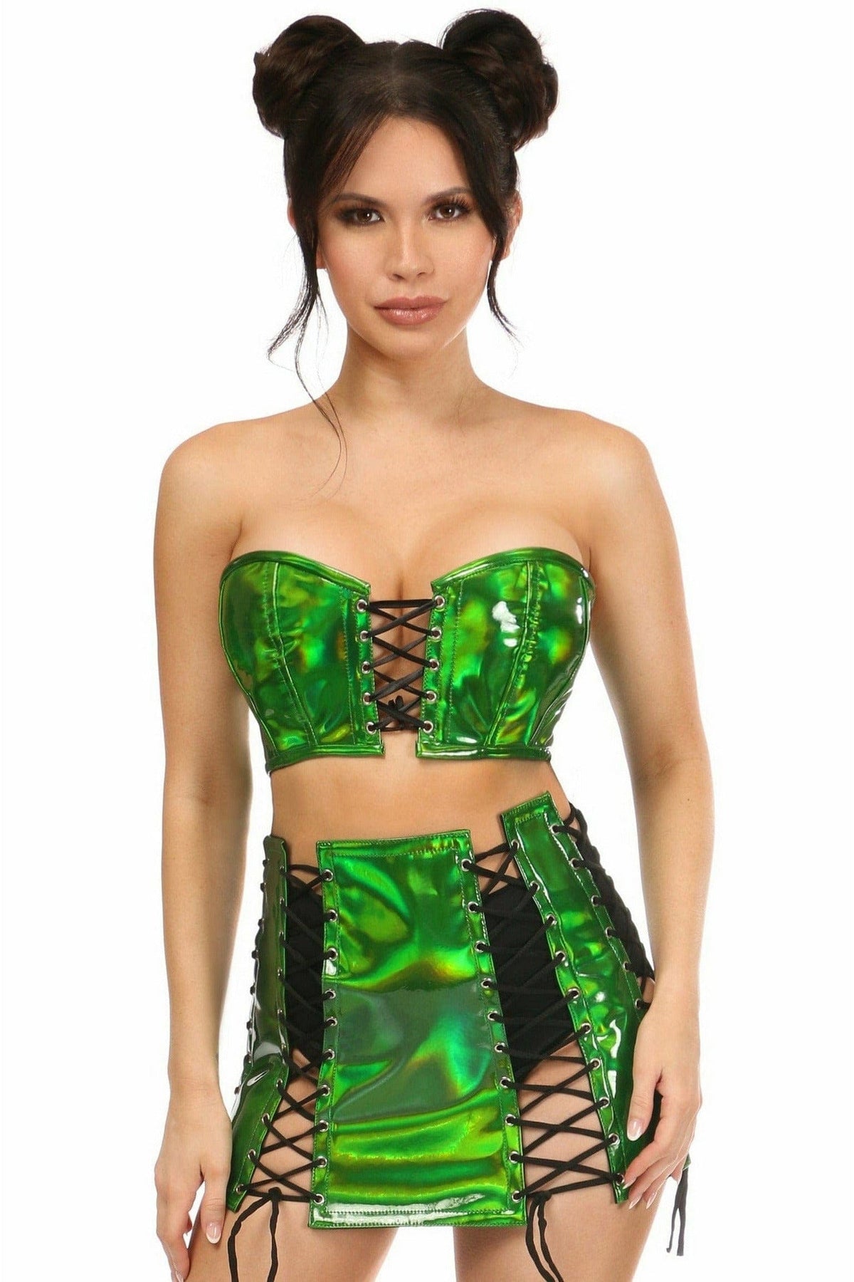 Daisy Corsets Lavish 2 PC Green Holo Bustier & Skirt Set - Daisy Corsets