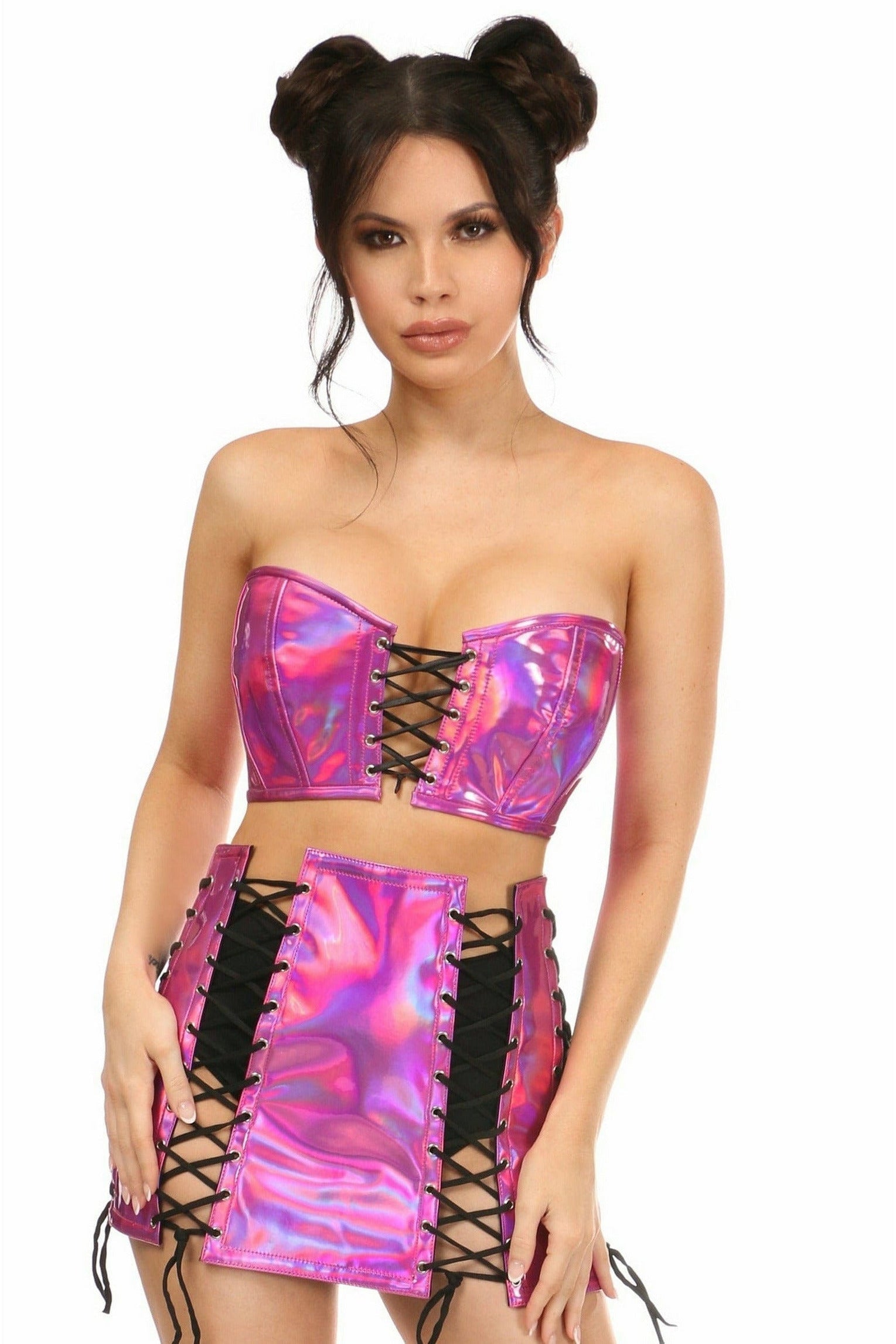 Daisy Corsets Lavish 2 PC Fuchsia Holo Bustier & Skirt Set