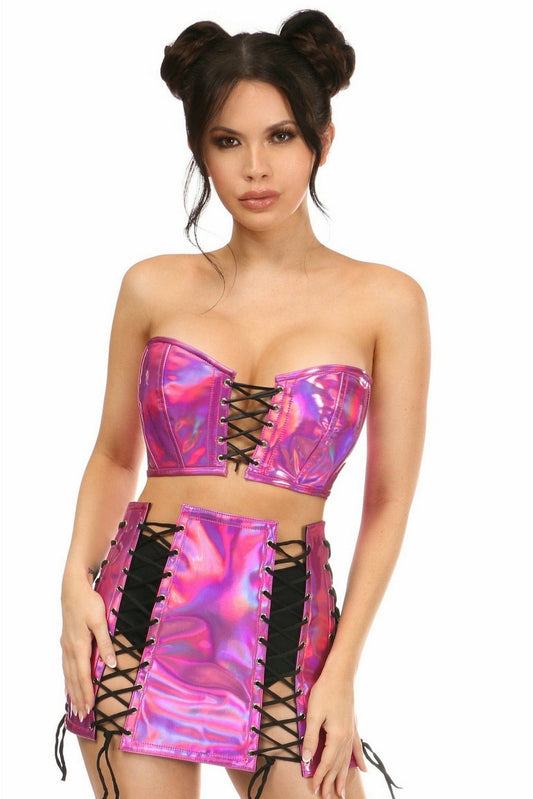 Daisy Corsets Lavish 2 PC Fuchsia Holo Bustier & Skirt Set