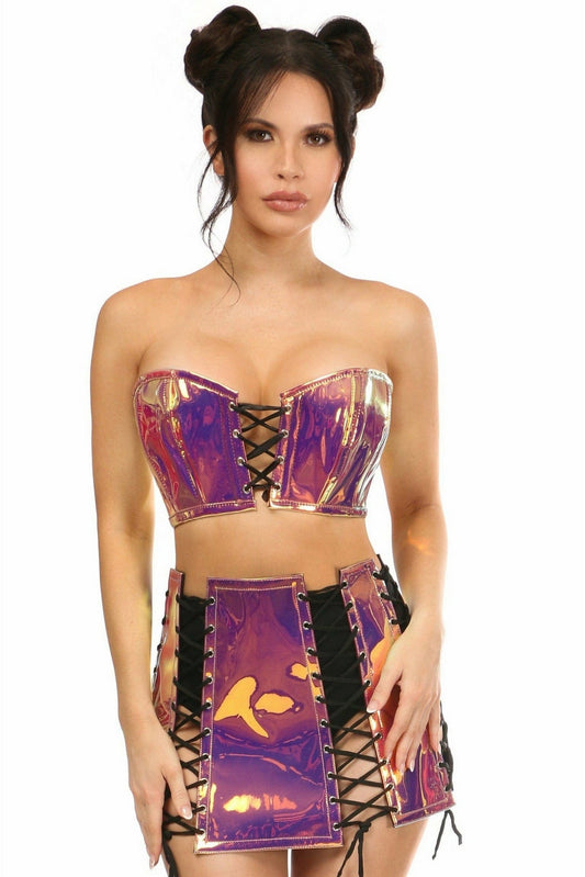 Daisy Corsets Lavish 2 PC Rainbow Gold Holo Bustier & Skirt Set