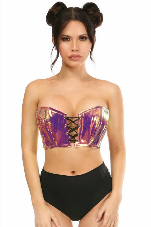 Daisy Corsets Lavish Rainbow Gold Holo Lace-Up Bustier Top