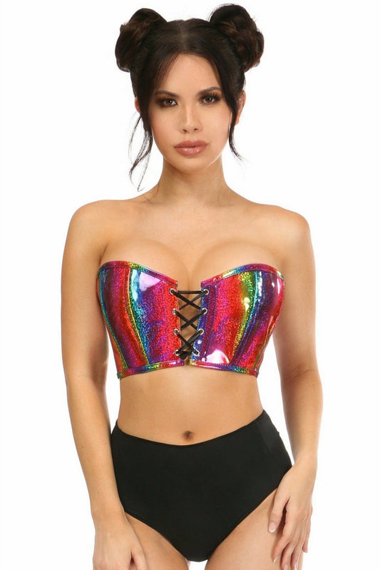 Daisy Corsets Lavish Rainbow Glitter PVC Lace-Up Bustier Top