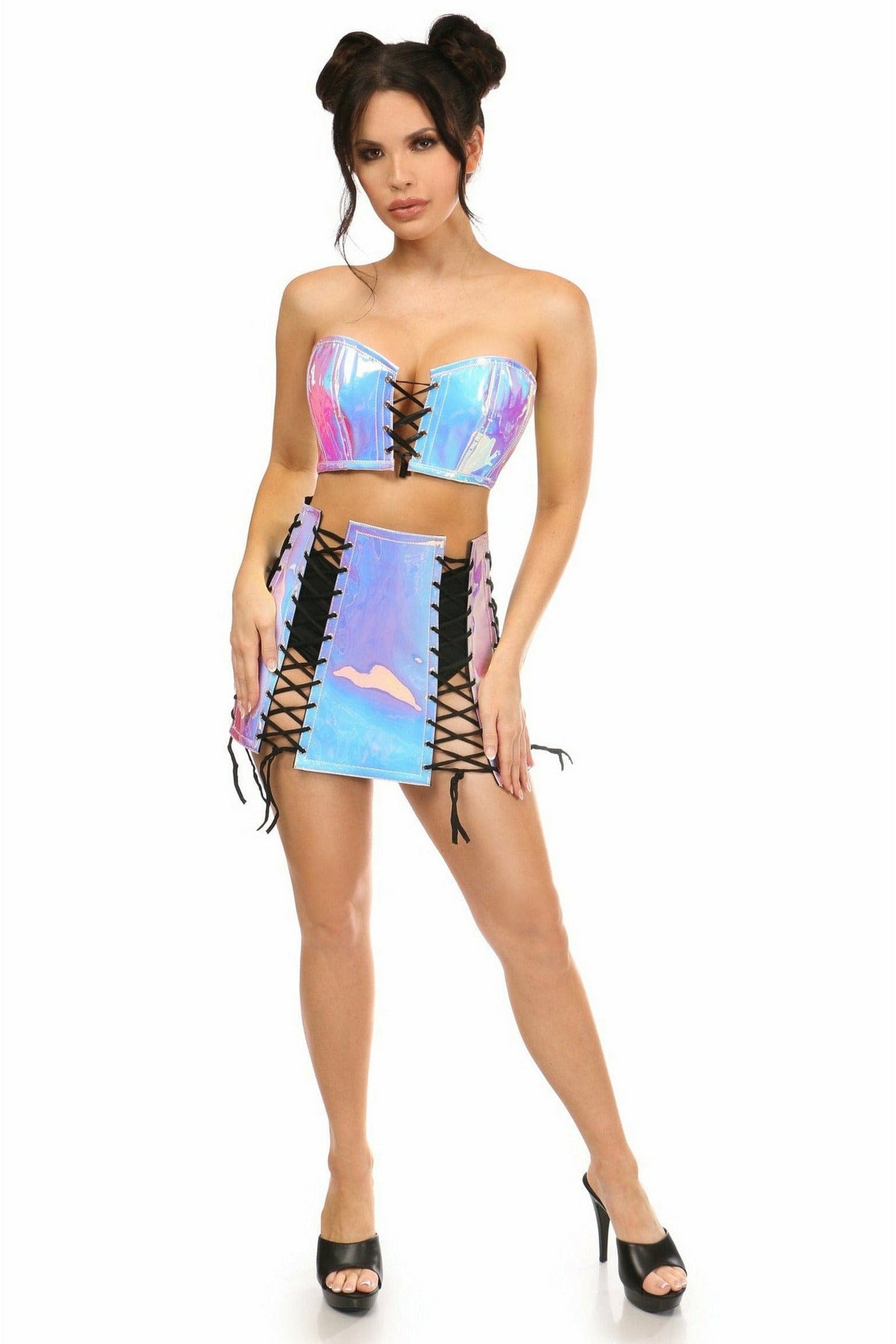 Daisy Corsets Lavish 2 PC Blue/Purple Holo Bustier & Skirt Set - Flyclothing LLC