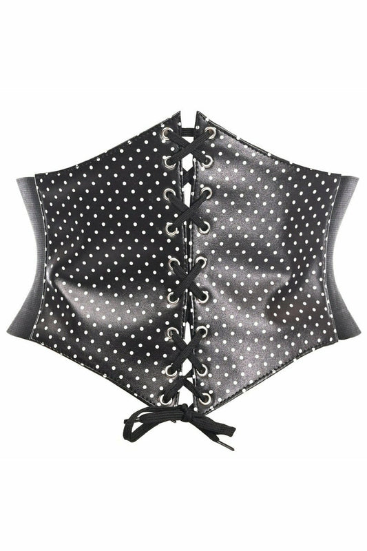 Daisy Corsets Lavish Black & White Polka Dot Lace-Up Corset Belt Cincher