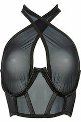 Lavish Black Mesh Underwire Cincher w/Built In Halter Top - Flyclothing LLC