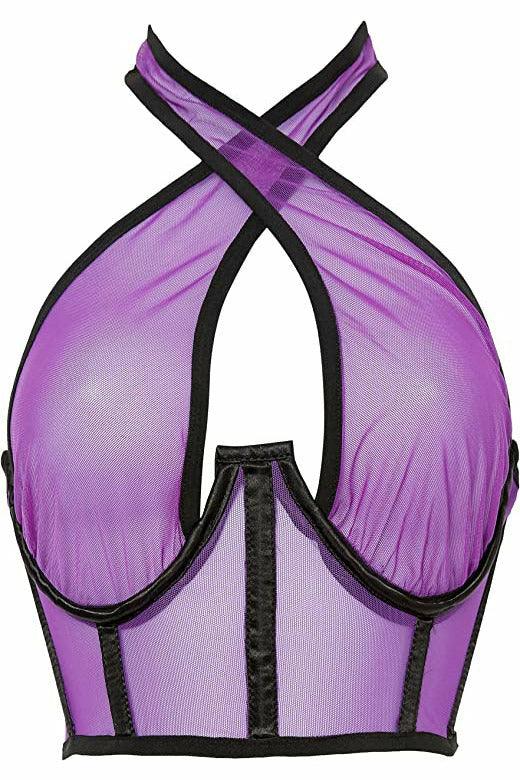 Lavish Neon Purple Mesh Underwire Cincher w/Built In Halter Top - Flyclothing LLC