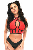 Lavish Red Mesh Underwire Cincher w/Built In Halter Top - Flyclothing LLC