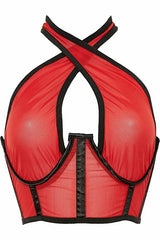 Lavish Red Mesh Underwire Cincher w/Built In Halter Top - Flyclothing LLC