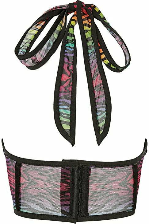 Lavish Rainbow Animal Print Mesh Underwire Cincher w/Built In Halter Top - Flyclothing LLC