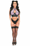 Daisy Corsets Lavish Lt Purple/Black Vinyl & Fishnet Halter Top Underwire Cincher - Flyclothing LLC