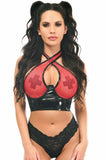 Lavish Red/Black Vinyl & Fishnet Halter Top Underwire Cincher - Flyclothing LLC