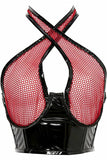 Lavish Red/Black Vinyl & Fishnet Halter Top Underwire Cincher - Flyclothing LLC