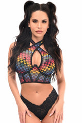 Daisy Corsets Lavish Rainbow Hearts Mesh Underwire Cincher w/Built In Halter Top