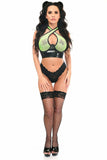 Daisy Corsets Lavish Neon Green/Black Vinyl & Fishnet Halter Top Underwire Cincher - Flyclothing LLC