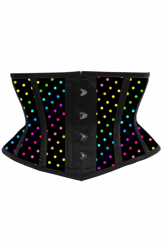 Daisy Corsets Lavish Rainbow Polka Dot Print Satin Mini Cincher Corset