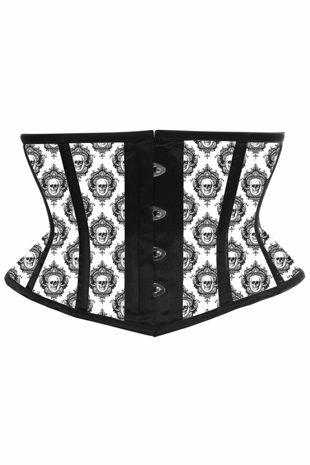 Daisy Corsets Lavish Black & White Skull Print Satin Mini Cincher Corset - Daisy Corsets