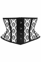 Daisy Corsets Lavish Black & White Skull Print Satin Mini Cincher Corset - Daisy Corsets