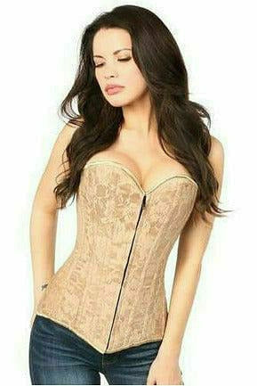 Daisy Corsets Lavish Dark Beige Lace Overbust Corset w/Zipper - Flyclothing LLC