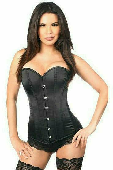 Daisy Corsets Lavish Black Satin Overbust Corset w/Busk Closure - Flyclothing LLC