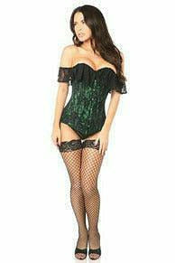 Daisy Corsets Lavish Green Lace Off-The-Shoulder Corset - Flyclothing LLC