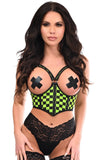 Daisy Corsets Lavish Neon Green Checker Underwire Open Cup Lycra Cincher w/Criss Cross Back