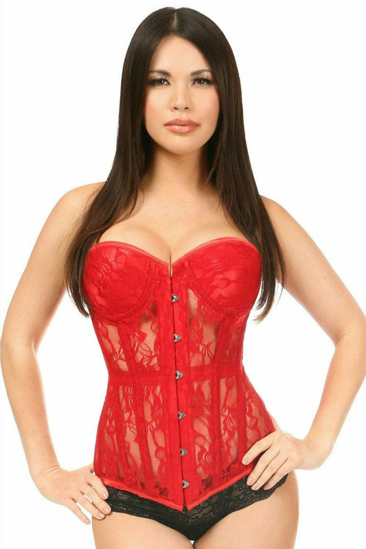 Daisy Corsets Lavish Red Sheer Lace Underwire Corset