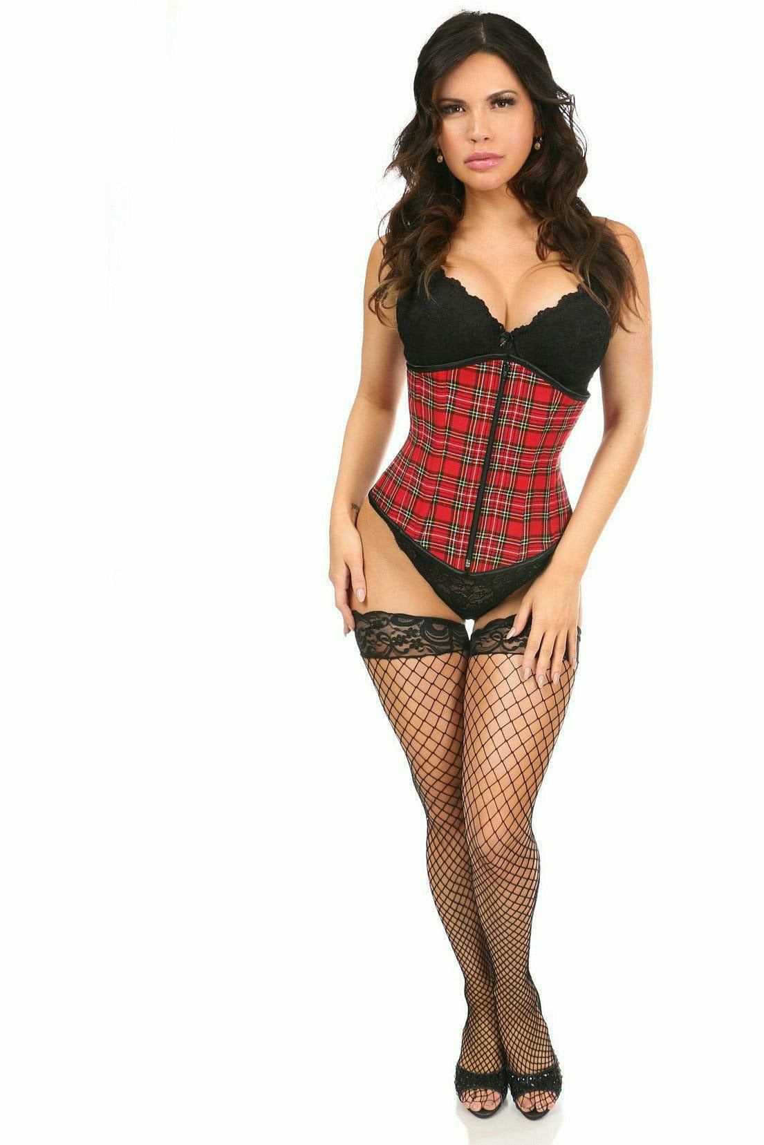 Daisy Corsets Lavish Red Plaid Underbust Corset - Flyclothing LLC