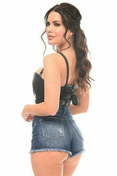 Daisy Corsets Lavish Black Faux Leather Short Bustier Top - Flyclothing LLC