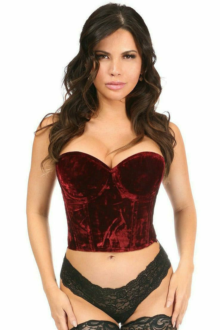 Daisy Corsets Lavish Dark Red Crushed Velvet Underwire Bustier