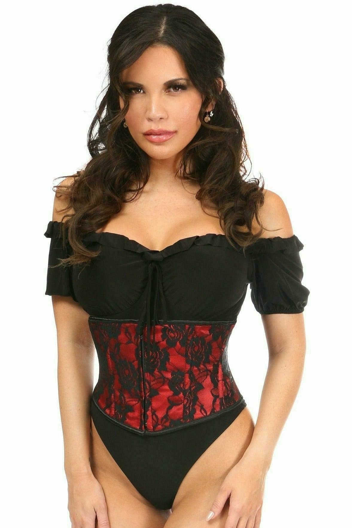 Daisy Corsets Lavish Red w/Black Lace Overlay Mini Cincher - Flyclothing LLC