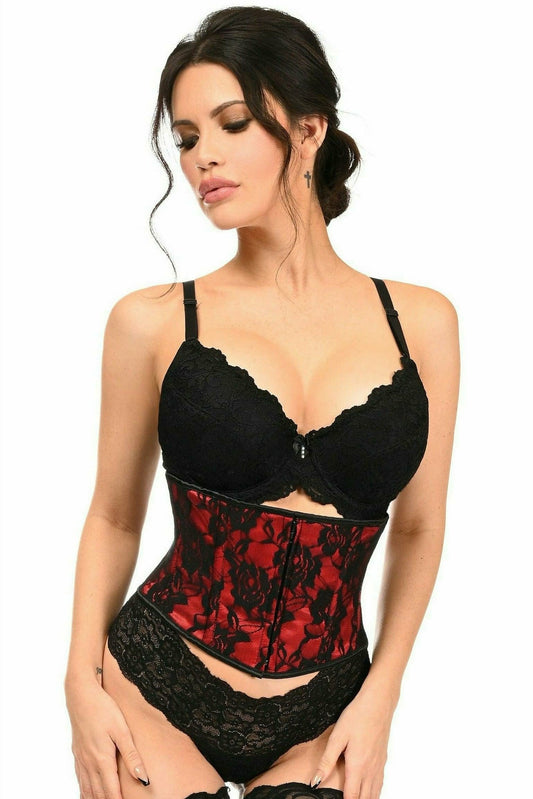 Daisy Corsets Lavish Red w/Black Lace Overlay Mini Cincher