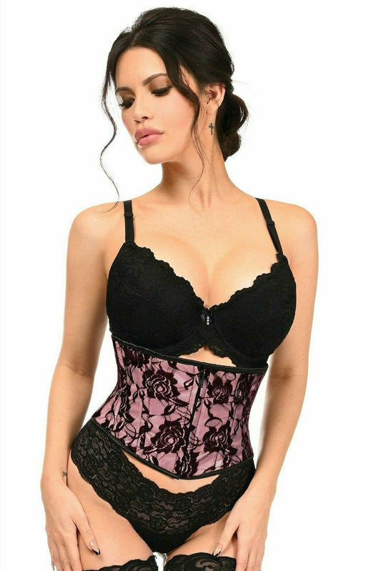 Daisy Corsets Lavish Pink w/Black Lace Overlay Mini Cincher