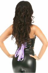 Daisy Corsets Lavish Black/Lavender Patent Lace-Up Short Bustier Top - Flyclothing LLC