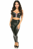 Daisy Corsets Lavish Black/Lavender Faux Leather Lace-Up Short Bustier Top - Flyclothing LLC