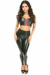 Daisy Corsets Lavish Black/Hot Pink Faux Leather Lace-Up Short Bustier Top - Flyclothing LLC