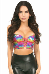 Daisy Corsets Lavish Rainbow PVC Glitter Lace-Up Short Bustier Top