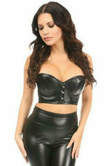 Daisy Corsets Lavish Black Faux Leather Underwire Short Bustier - Flyclothing LLC