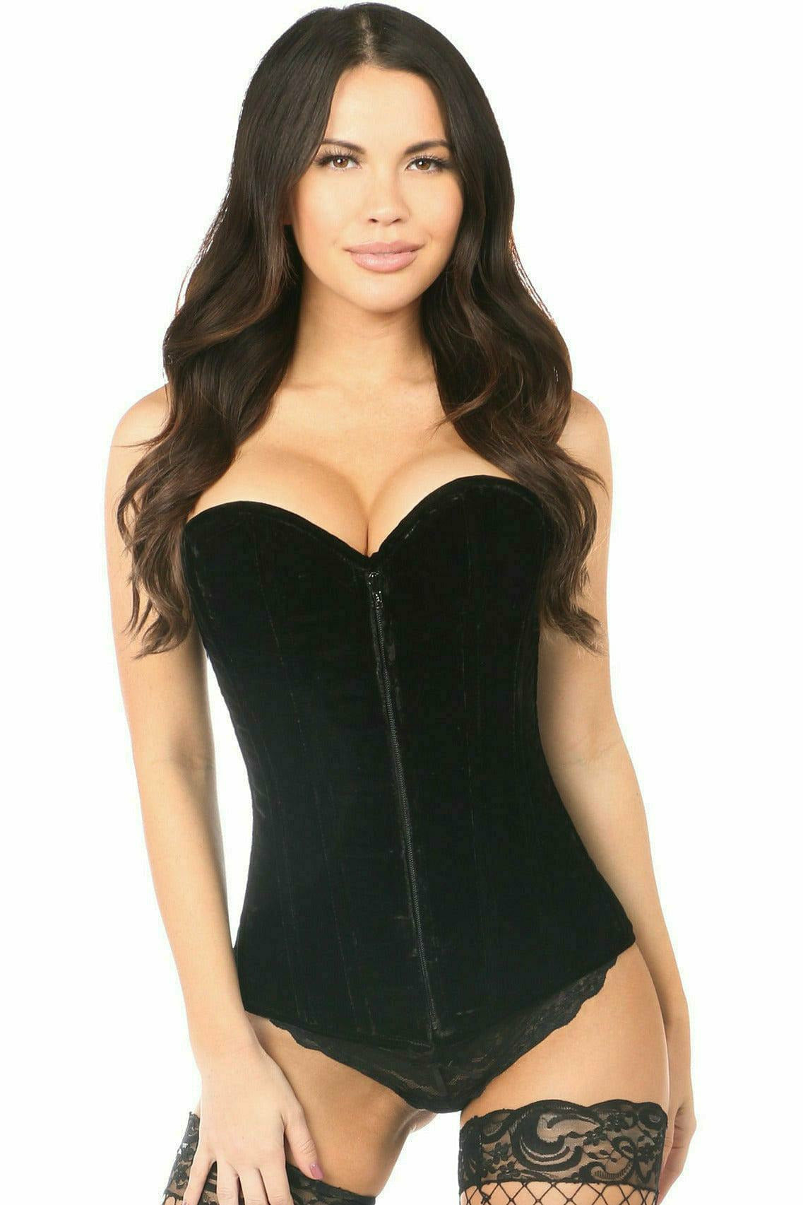 Daisy Corsets Lavish Black Velvet Overbust Corset - Flyclothing LLC